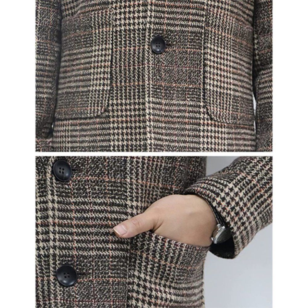 CLAU'S Plaid Long Trench Coat for Men Khaki - Picture 5 of 6